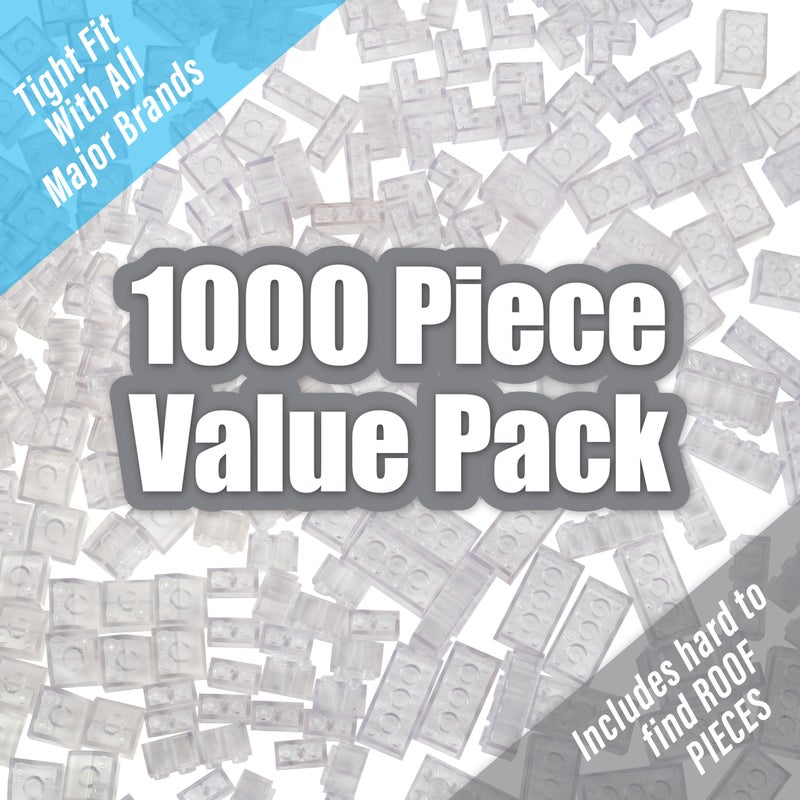 SCS Direct 1000 Pieces Unique Clear Building Bricks - 9 Block Sizes & 50 Roof Pcs - Compatible & Tight Fit w All Major Brands - Great for Activity Tables, Creativity & School Projects - Kids Holiday Xmas Gift - Image 1